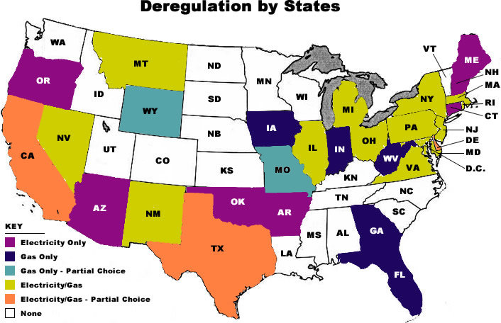 A List of Energy Deregulated States in The United States of America